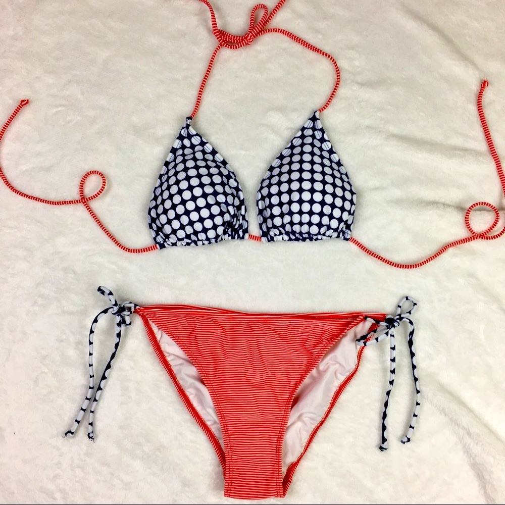NWOT Polka Dot Halter String Bikini TOP + BOTTOM